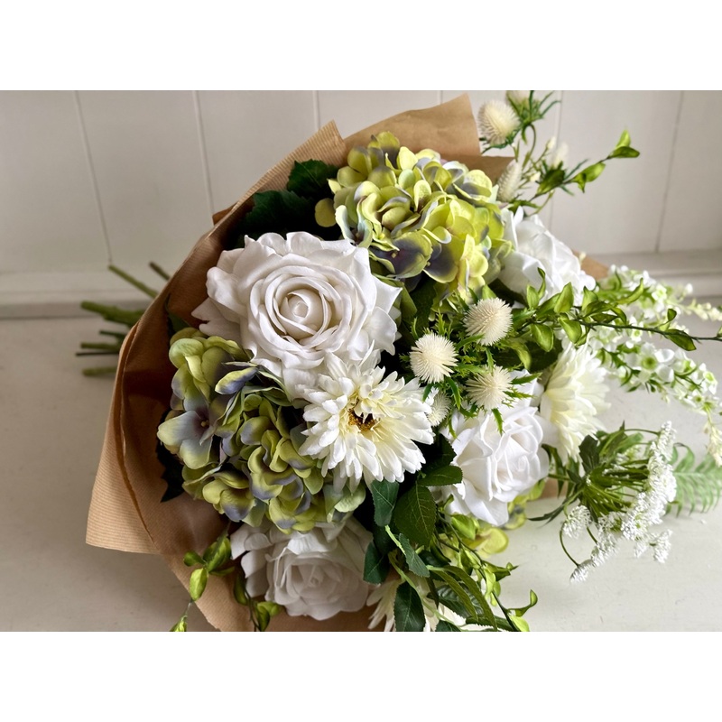 White and green faux flower arrangement *Vase not included