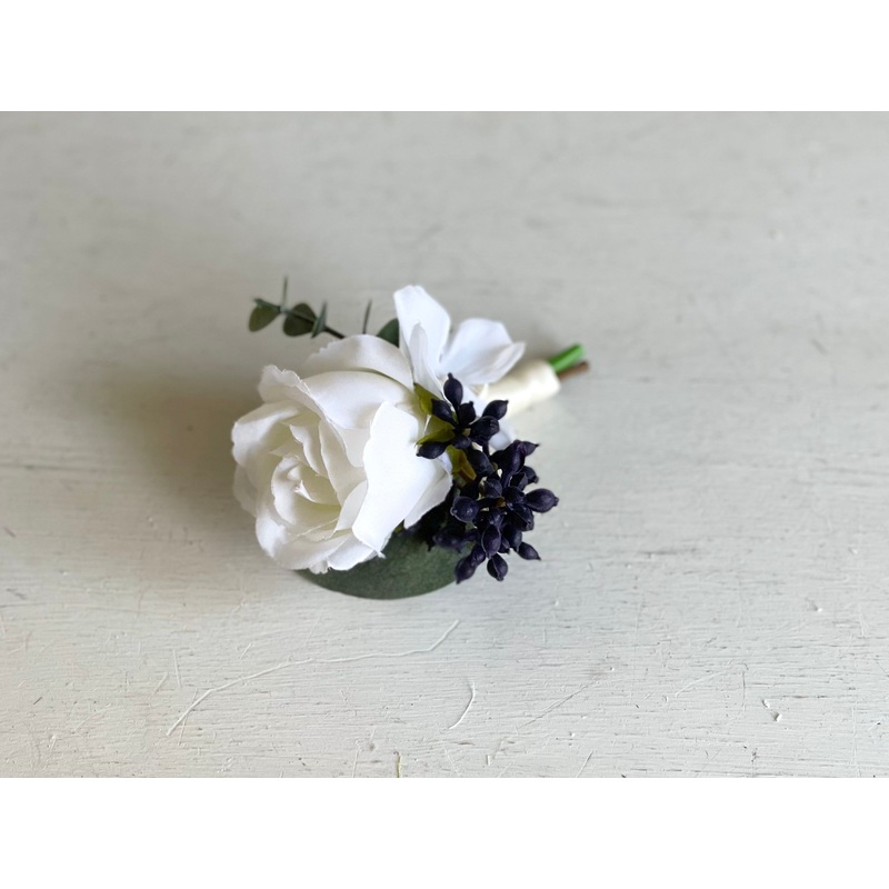 White and navy blue wedding buttonhole