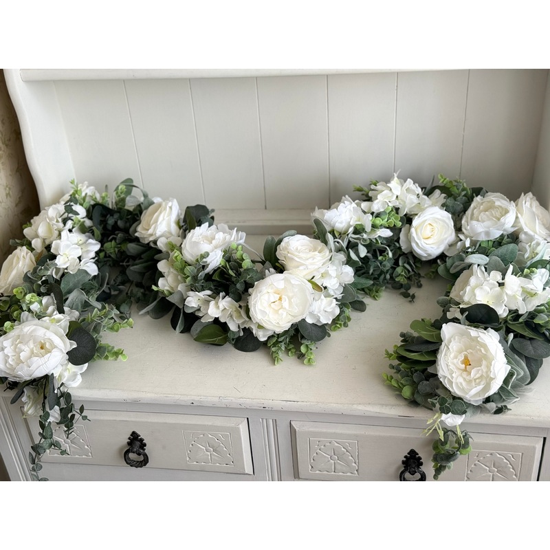 White and sage green artificial garland