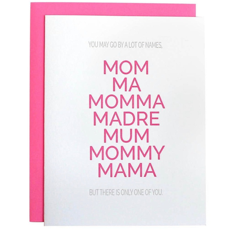Mothers Day Card – Mom Many Names Letterpress Card