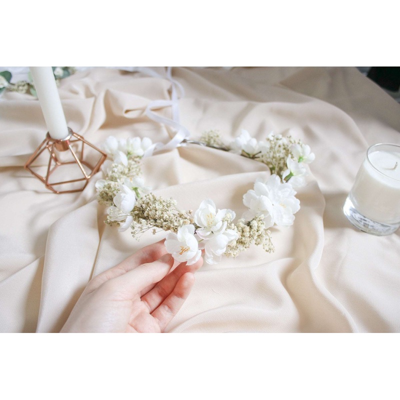 Baby’s breath and Cherry blossoms Flower Crown set, Adult size crown, Child size crown