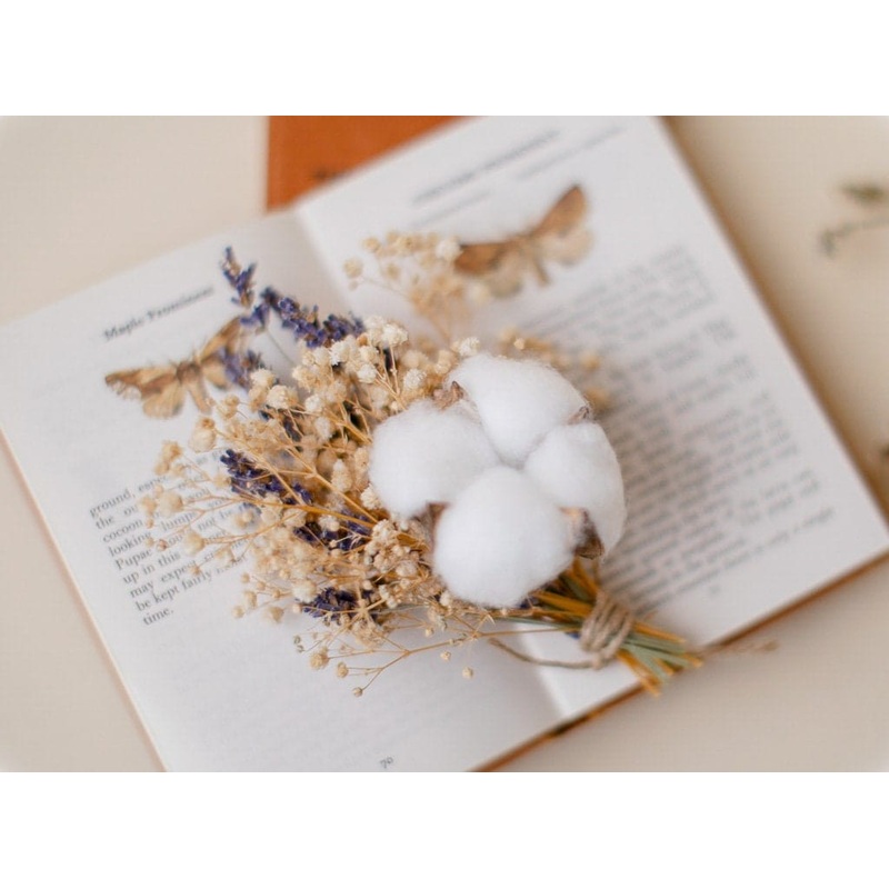 Dried Cotton Boutonnieres / Lapel Pin For Men / Groom Pin / Boho Boutonniere / Groom Boutonniere