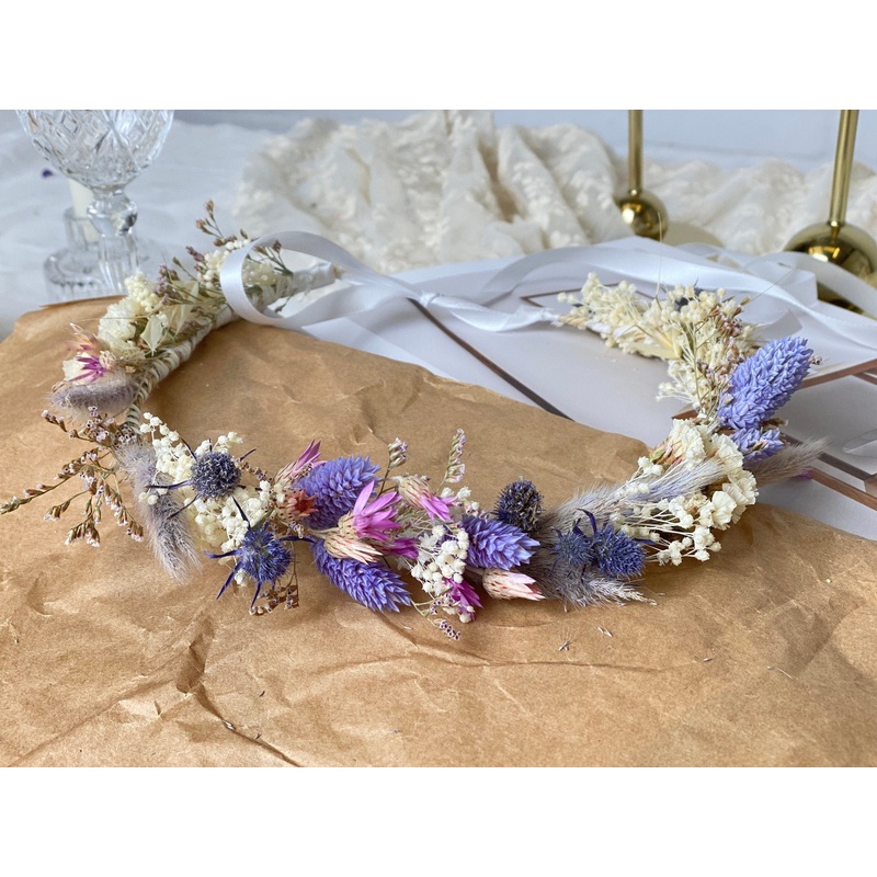 Lilac Wildflower Bridal Wedding Crown / Boho Bride Wedding Flower Headband / Flower Wreath