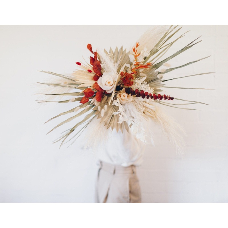 Pampas Moongate Decoration Terracota & Red Orange Palm Arch Decoration Chuppah Decor, Wedding Arch Decor, Backdrop Decor