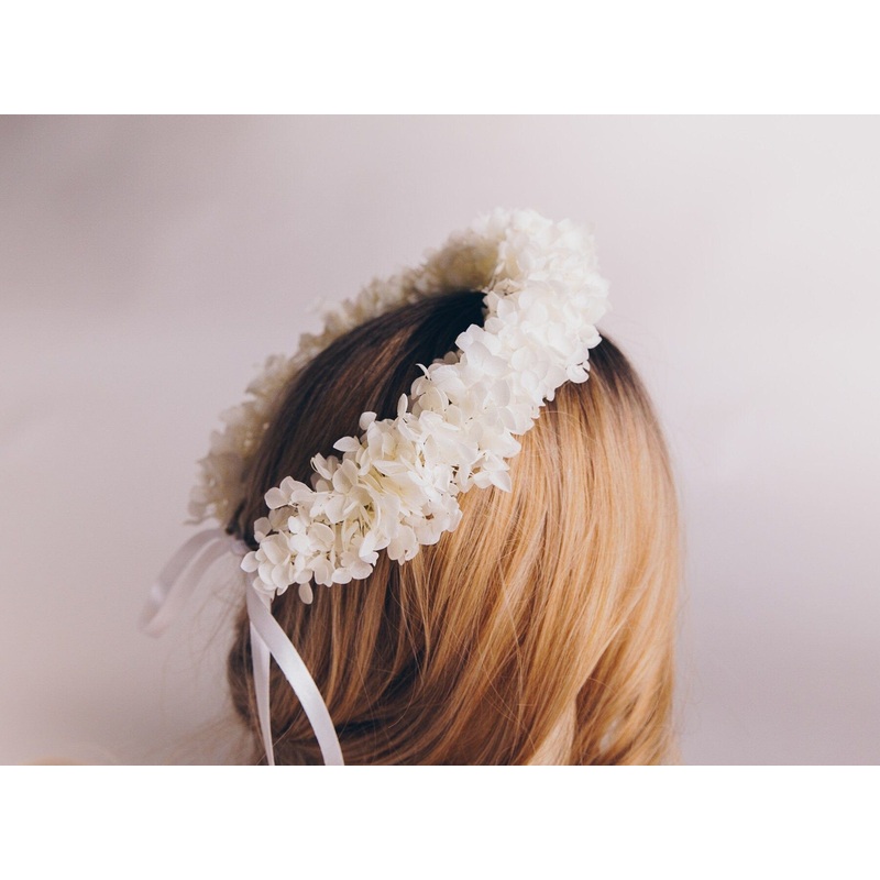 All Preserved Hydrangea Bridal Boho Crown / Ivory Hydrangea Wedding Crown