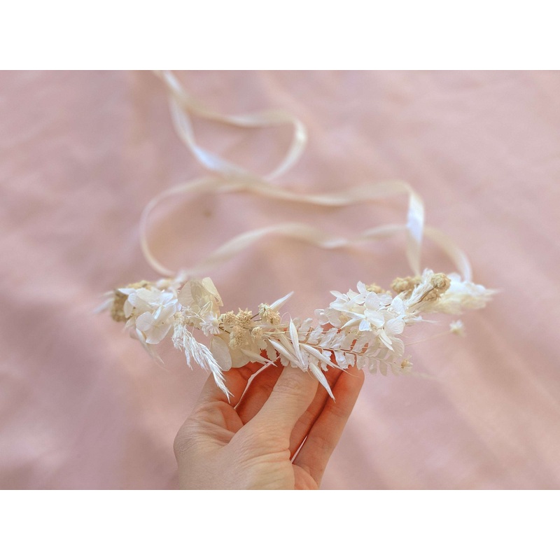 All White Hydrengea Wedding Half Crown / Baby’s Breath Dried Grasses Crown / Dried Flower Crown / Boho Bridal Crown