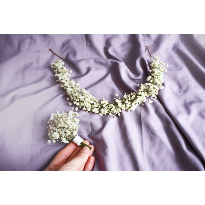 Baby’s Breath Veil Crown, Boho White Wedding Crown, Rustic Flower Crown, Dried Flower Crown
