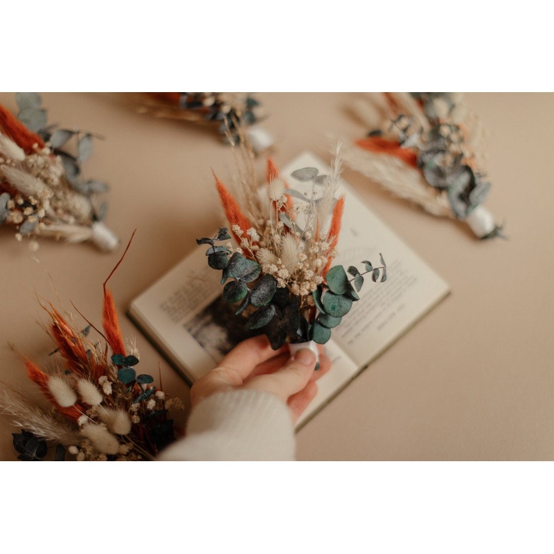 Burnt Orange Lagurus & Eucalyptus Boutonnieres / Lapel Pin For Men / Groom Pin / Boho Boutonniere / Groom Boutonniere