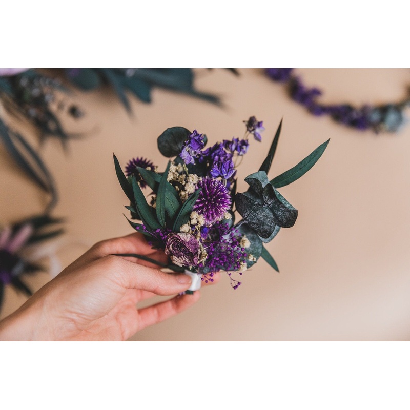 Eucalyptus & Globe Scottish Thistle Purple Boutonnieres / Lapel Pin For Men / Groom Pin / Boho Boutonniere / Groom Boutonniere