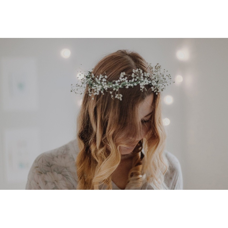 Gypsohila (baby’s breath) Dried Flower Crown, Bridal Crown, Ivy Hair crown, Dried flower bridesmaid wreath, Wedding crown, Gypsophila crown