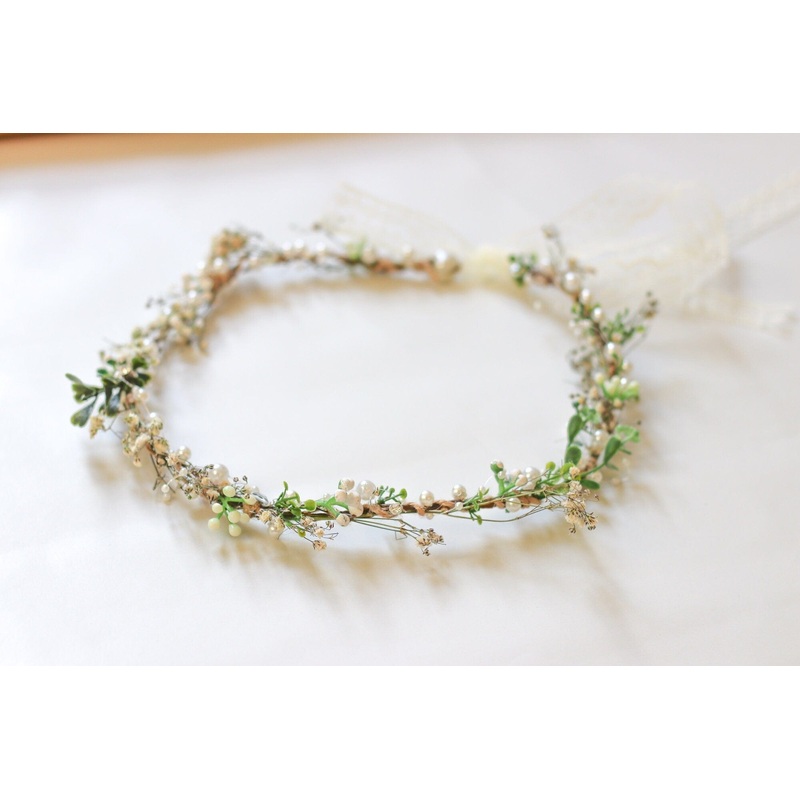 Minimalist Bridal Ivy Crown with Wild Forest Herbs & Pearls, Bridal Hair Boho Weddings, Rustic Weddings, Romantic