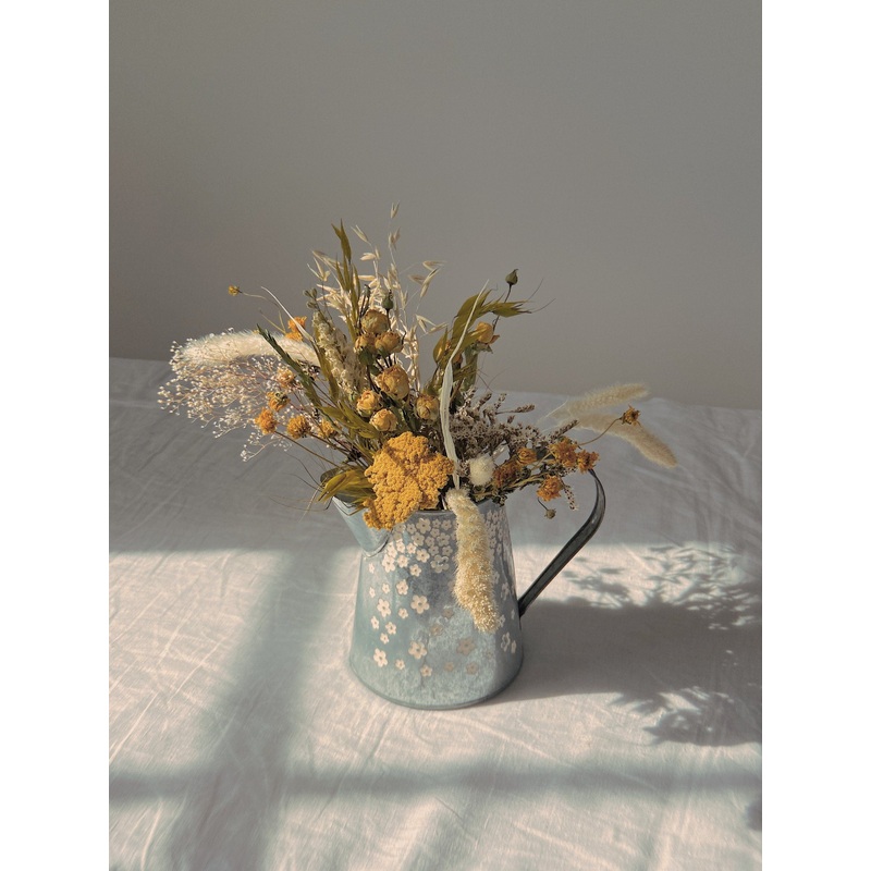 Natural Yellow Yarrow Flower Vase Arrangment / Dried Yellow Rose Home Decor / All Dried Grass Home Decoration