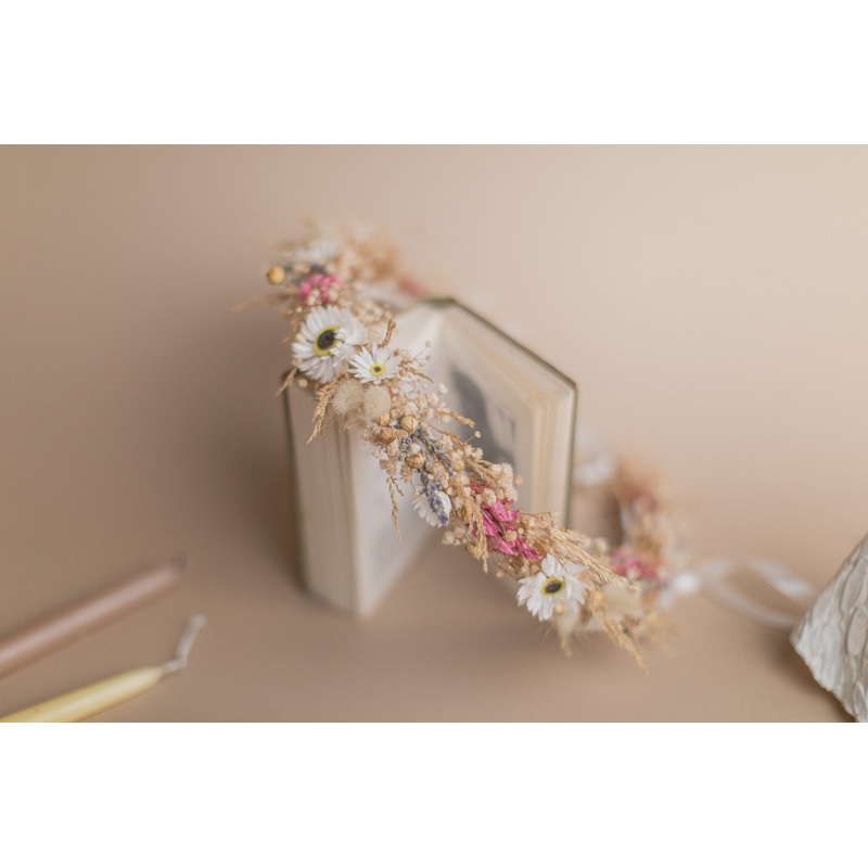 Pinks and Daisies Wildflower Bridal Wedding Crown Set / Boho Bride Wedding