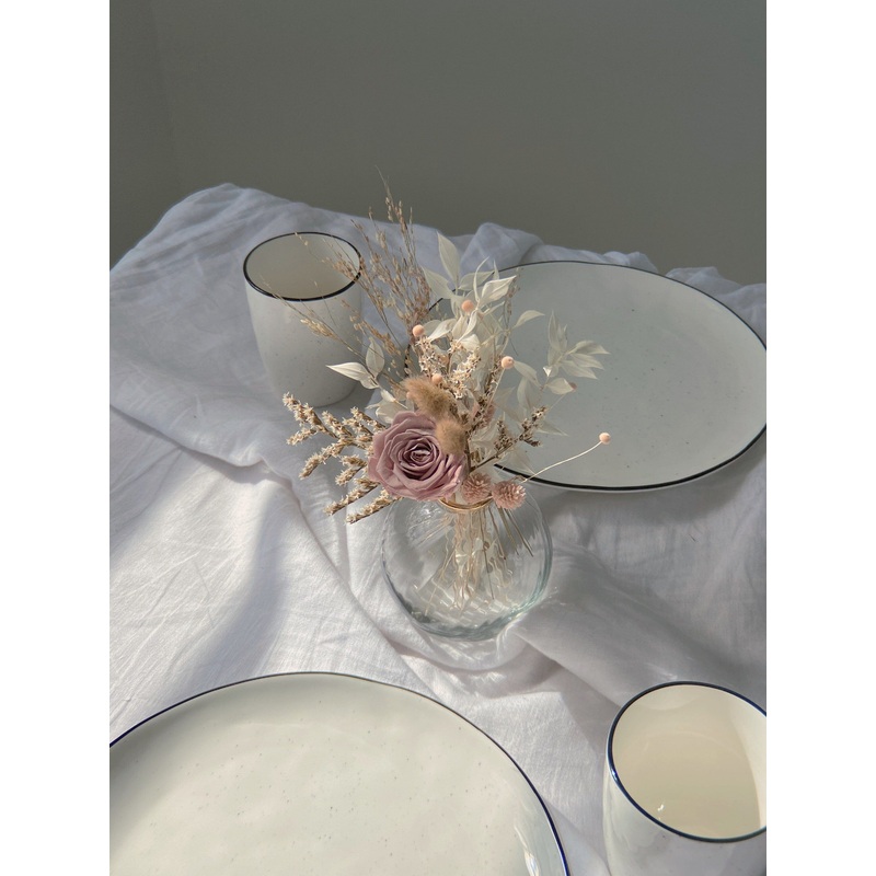 Preserved Eternal Rose Floral Vase Arrangment / Bleached Ruscus / Sea Lavender
