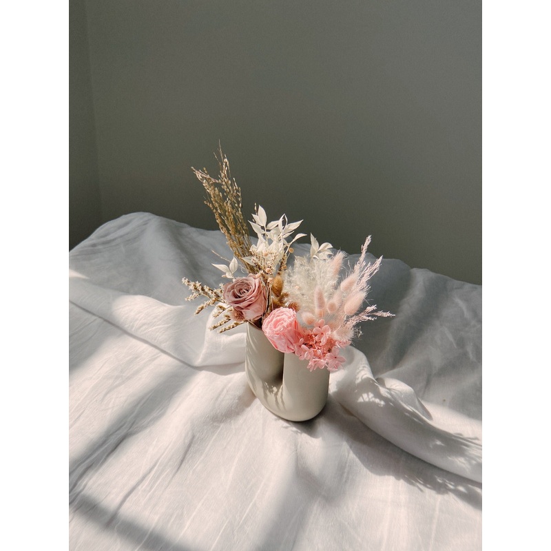 Preserved Rose Floral Vase Arrangment / Eternal Blooms Dried Grasses Home Decor