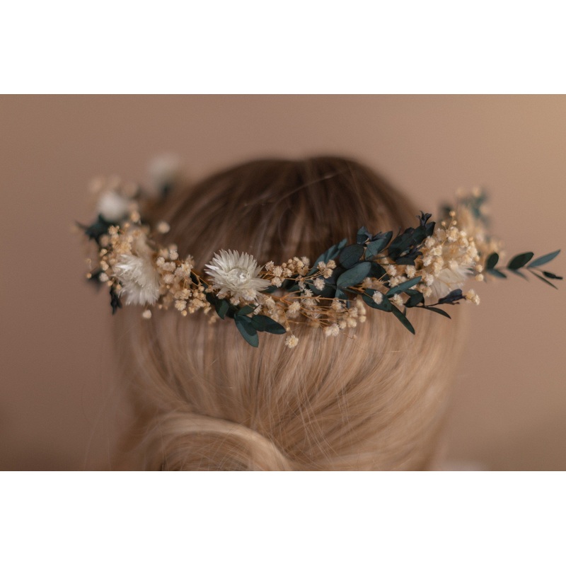 Straw Flowers & Dried Eucalyptus Baby’s Breath Crown / Gypsophila Crown / Real Dried Flowers Crown / Dried Wedding Crown
