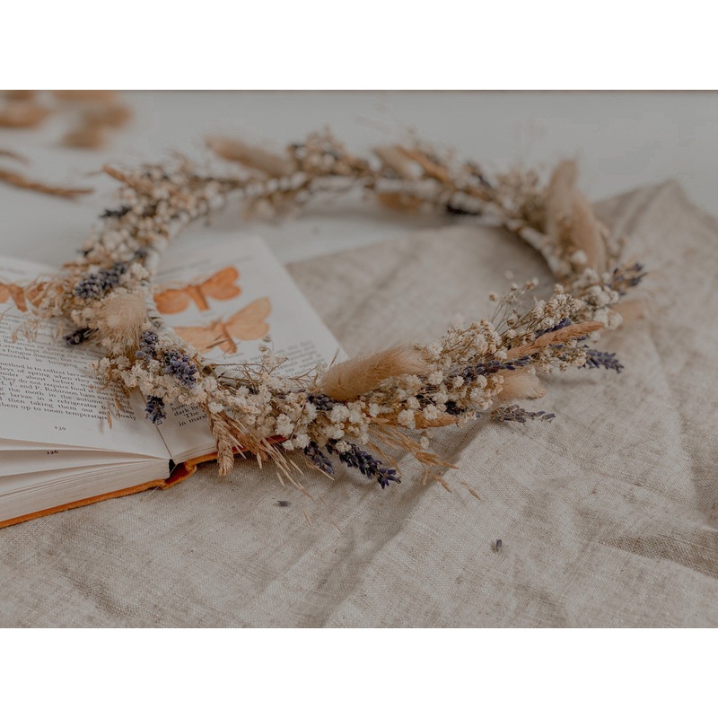 Wildflower & French Dried Lavender Bridal Crown / Lavender Crown Bunny Tails