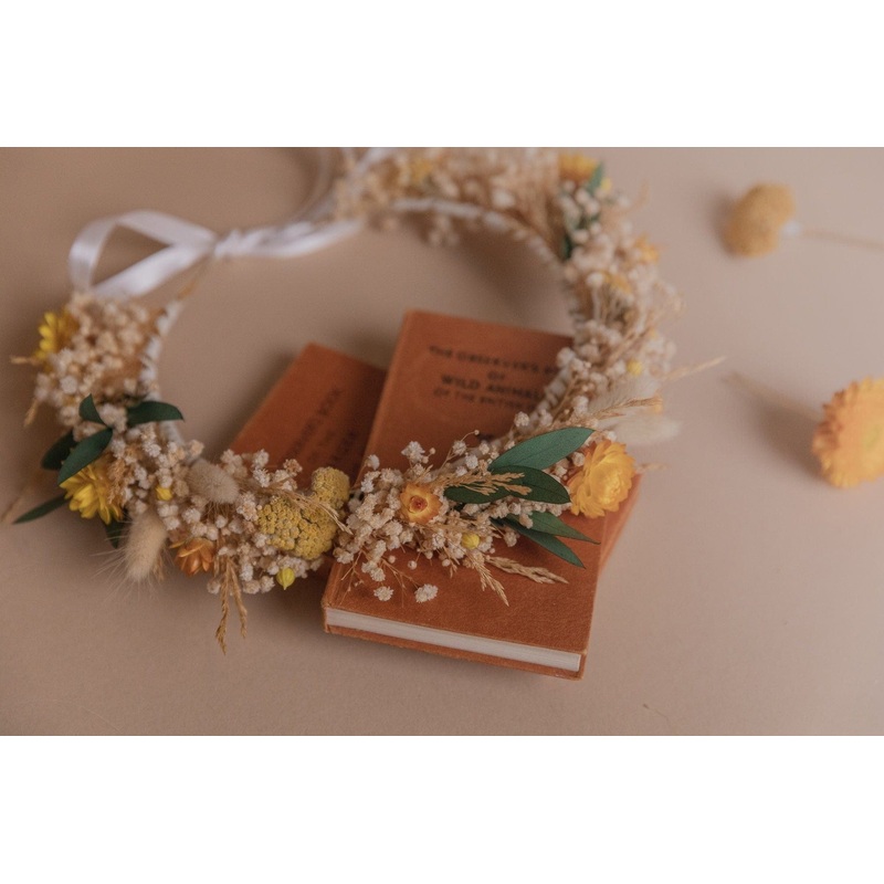 Yarrow and Eucalyptus Bridal Crown / Billy Balls Crown / Boho Bridal Neutral Crown
