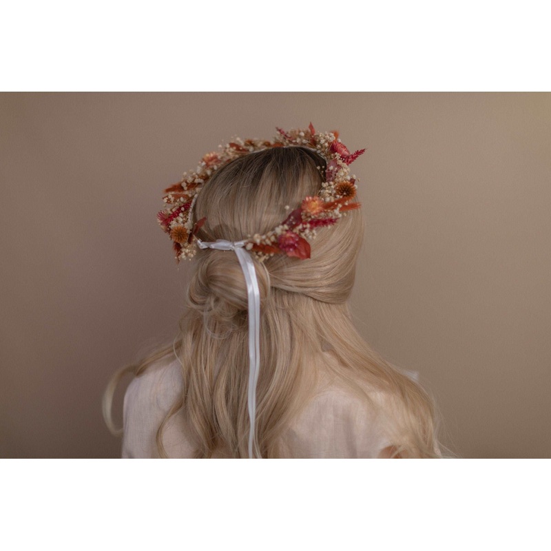 Autumn Terracota Bridal Crown / Dried Autumn Flowers Wedding Crown