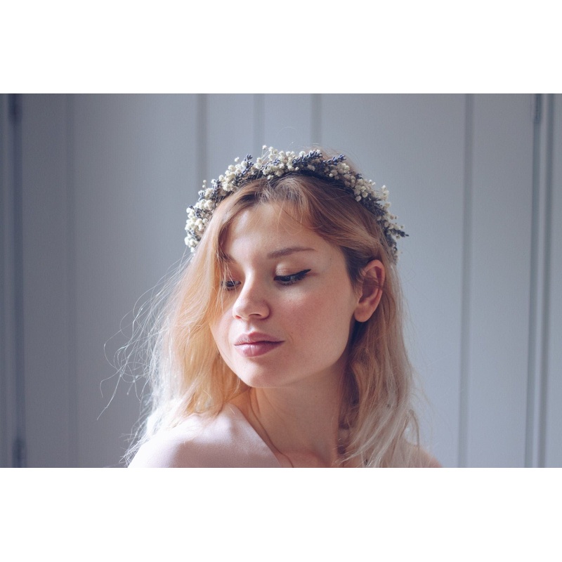 French Dried Lavender and Dried Baby’s Breath Bridal Crown / Lavender Crown
