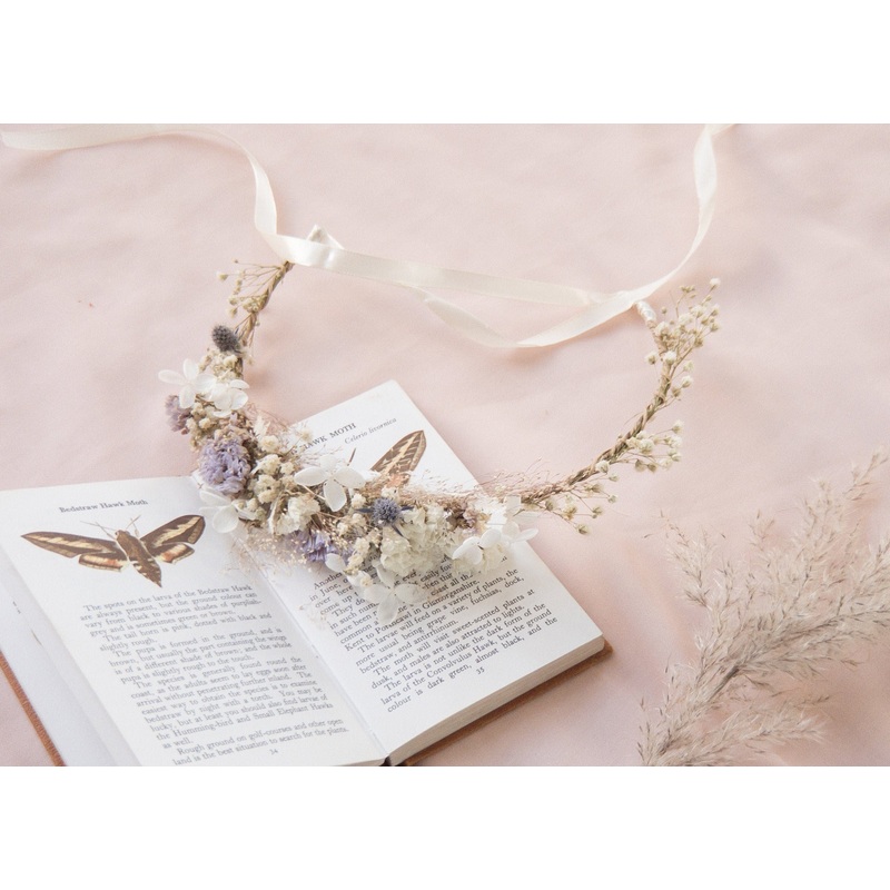 Hydrangea Wedding Half Crown / Baby’s Breath Dried Grasses Crown / Dried Flower Crown / Boho Bridal Crown