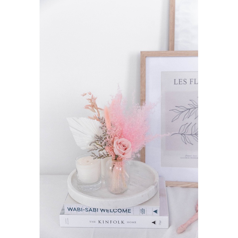 Preserved Eternal Rose Floral Vase Arrangement / Palm Spear Bud Vase Arrangement