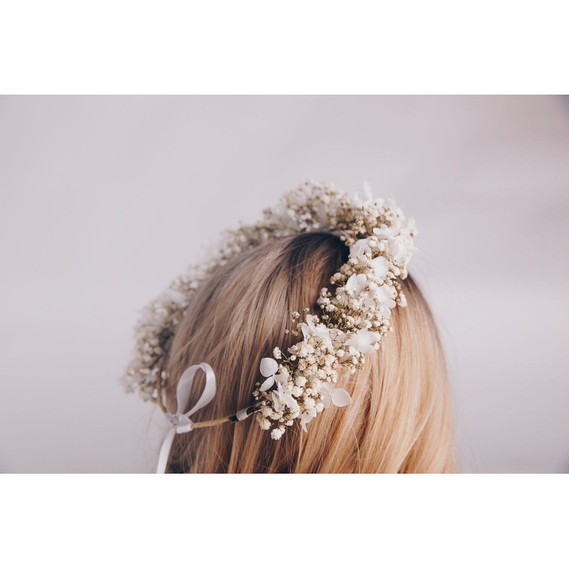 Preserved White Gypsophila & Hydrangea Bridal Boho Crown / Wedding Crown