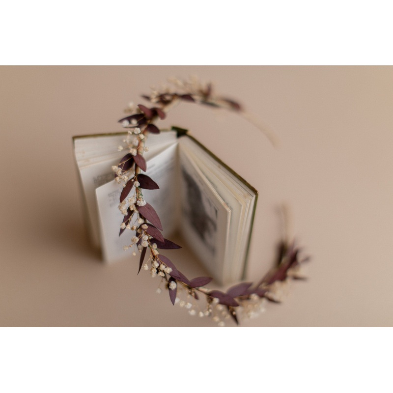 Real Red/Terra Dried Eucalyptus Baby’s Breath Crown / Gypsophila Crown / Real Dried Flowers Crown / Dried Wedding Crown