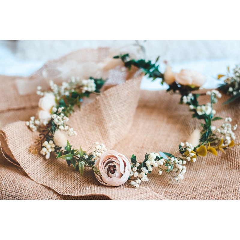 Whimsical Ivy Bridal Crown with Cream Peonies & Gypsohila (Baby’s Breath) -Wedding Crown
