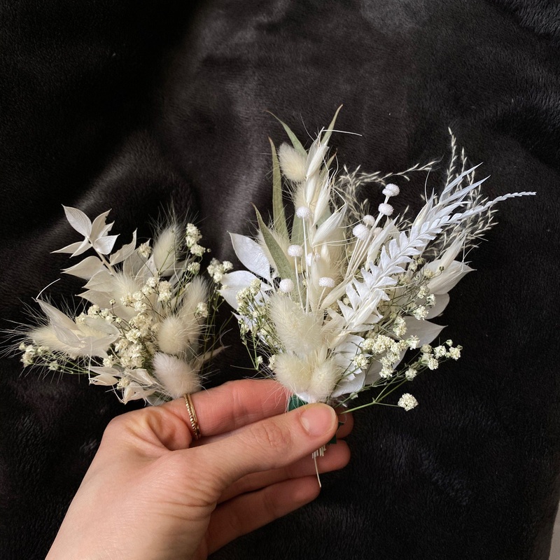 White Bunny Tail and Fern Boutonnieres / Lapel Pin For Men / Groom Pin / Boho Boutonniere / Groom Boutonniere