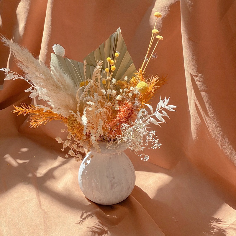 Yellow & Orange Pampas Grass Dried Palm Spear Floral Vase Arrangment / Spring Flowers Meadow Vase Filler