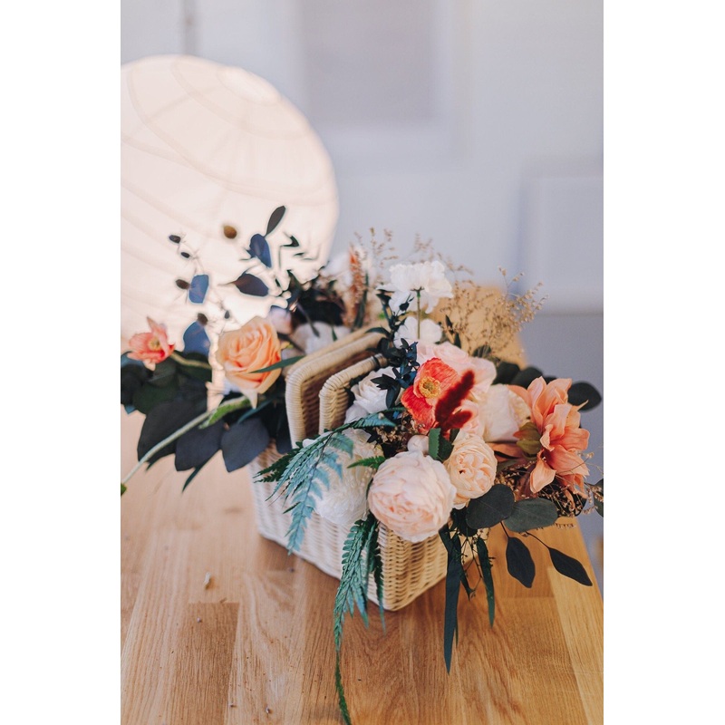 2 Pieces Wedding Rustic Centerpiece With Preserved Eucalyptus Flowers / Fower decoration – Cream & Peach Artificial Flowers