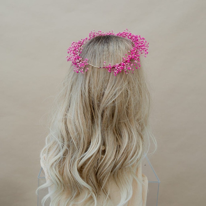 Dried Flowers Bridal Crown – Hot Pink