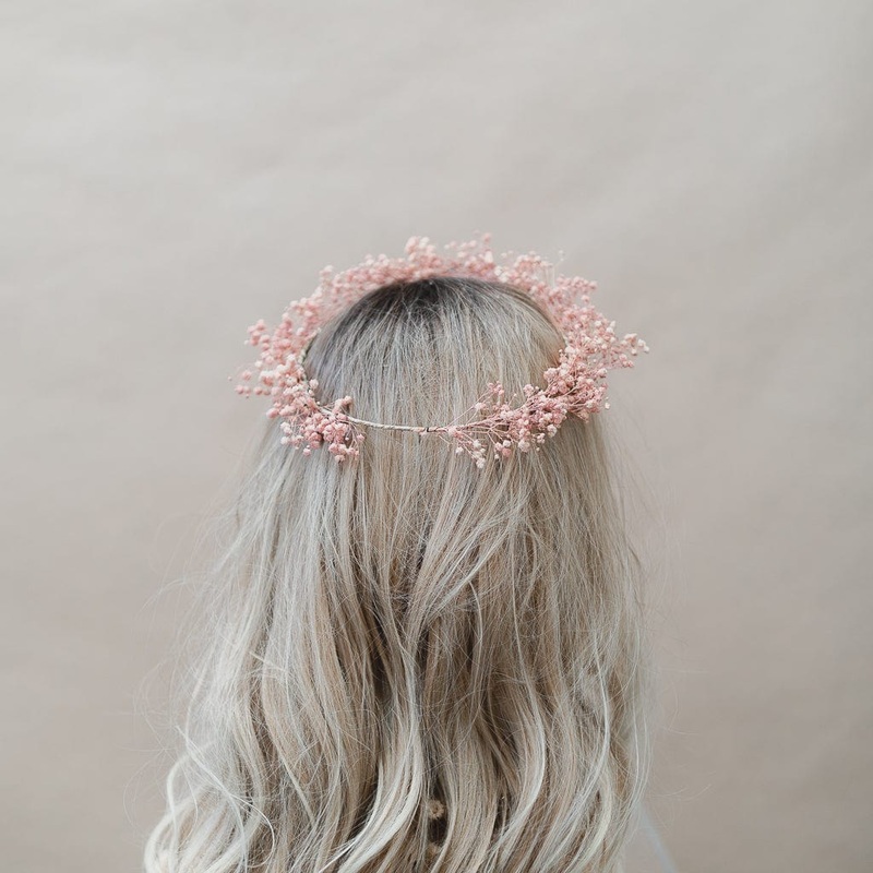 Dried Flowers Bridal Crown – Pastel Pink