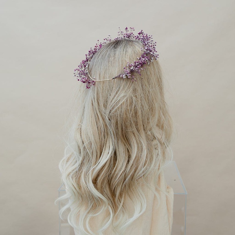 Dried Flowers Bridal Crown – Pastel Purple