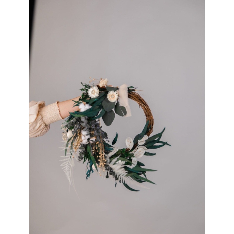 Modern Christmas Wreath No.15 / Cotton in Soft Winter Door Wreath Christmas Decoration / Christmas Wreath / Xmas Door Wreath