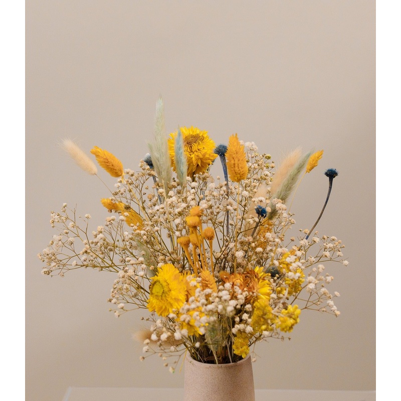 Yellow Bunny Tails & Meadow Wildflowers Wedding Decoration with Something Blue / Yellow, Pastel Green, Cream Home Decoration / Boho Wedding