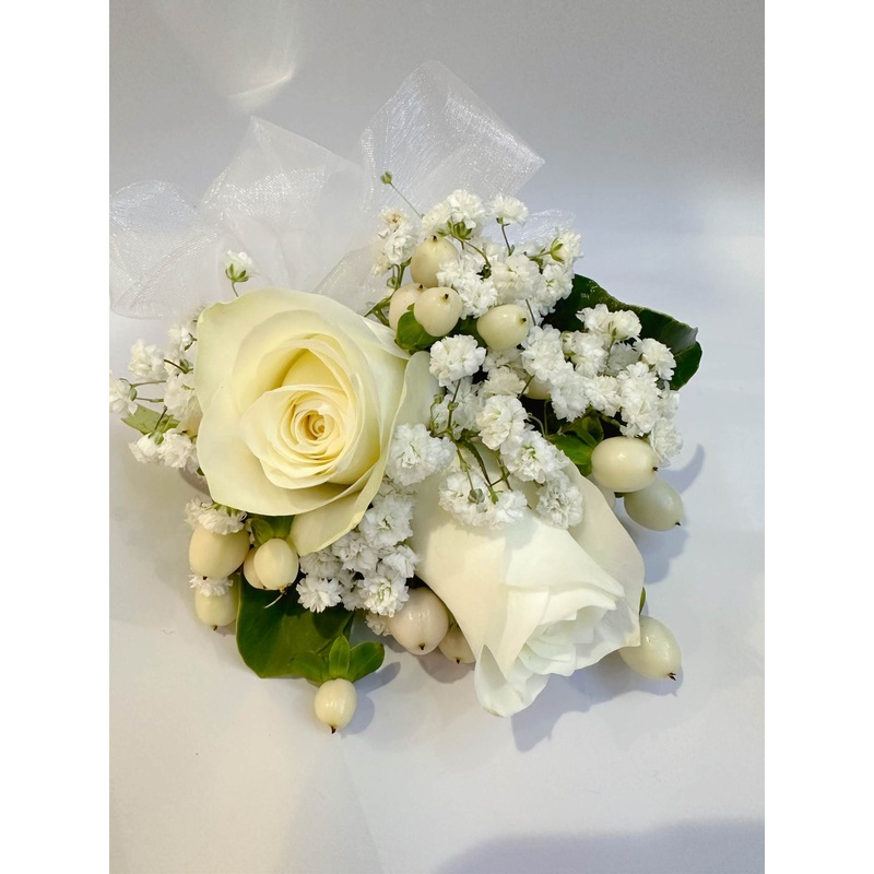 2 White roses Corsage