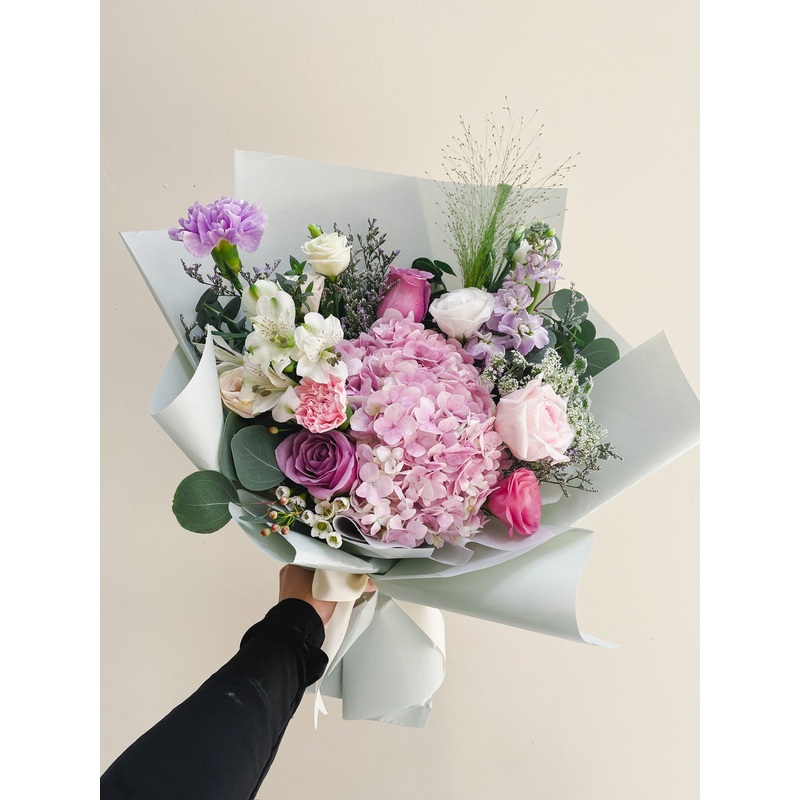 Enchanted Bouquet – Pink hydrangea with lilacs and pastel pinks