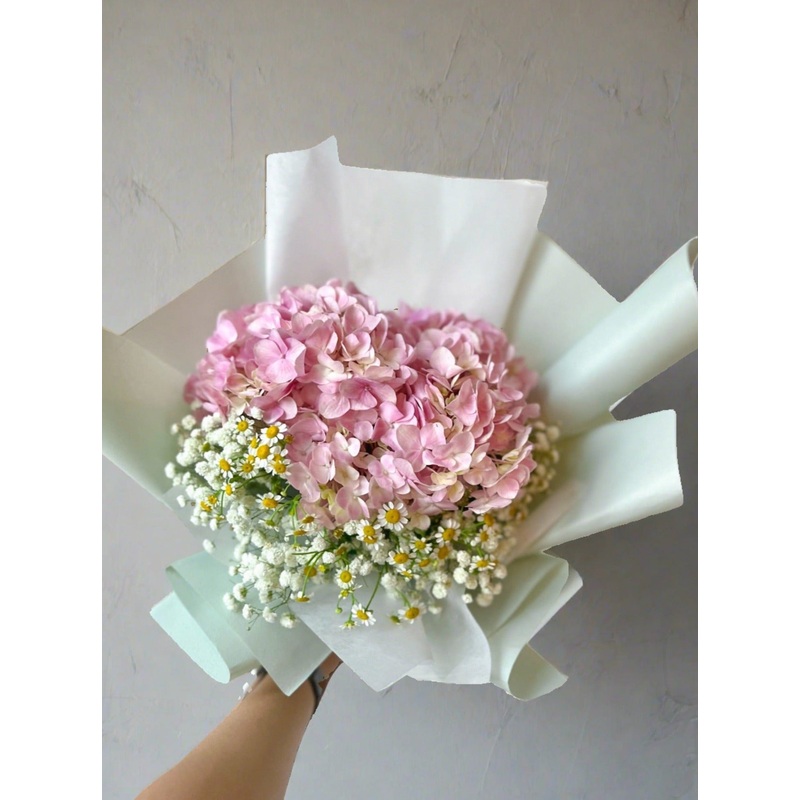 Hannah in Pink – Hydrangea, Tanacetum Daisies & Babys Breath