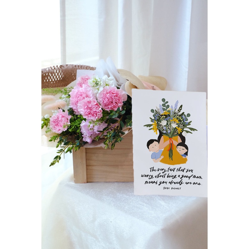 Mother’s Day 25 | Hello Flowers! X Kristen Kiong Bundle – Carnation Bouquet with Already a Good Mom Poster