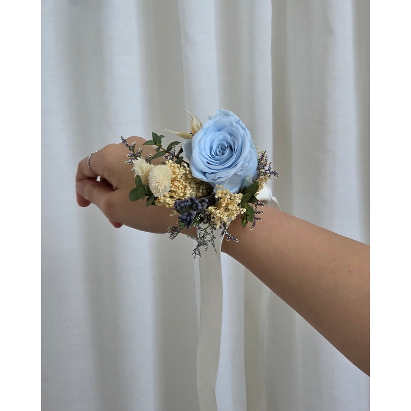 Preserved Wrist Corsages-Pink preserved rose and fillers & Red preserved rose and fillers & Blue preserved rose and fillers & Lilac preserved rose and fillers & Khaki preserved rose and fillers & Custom (we will contact you after the order has been made)