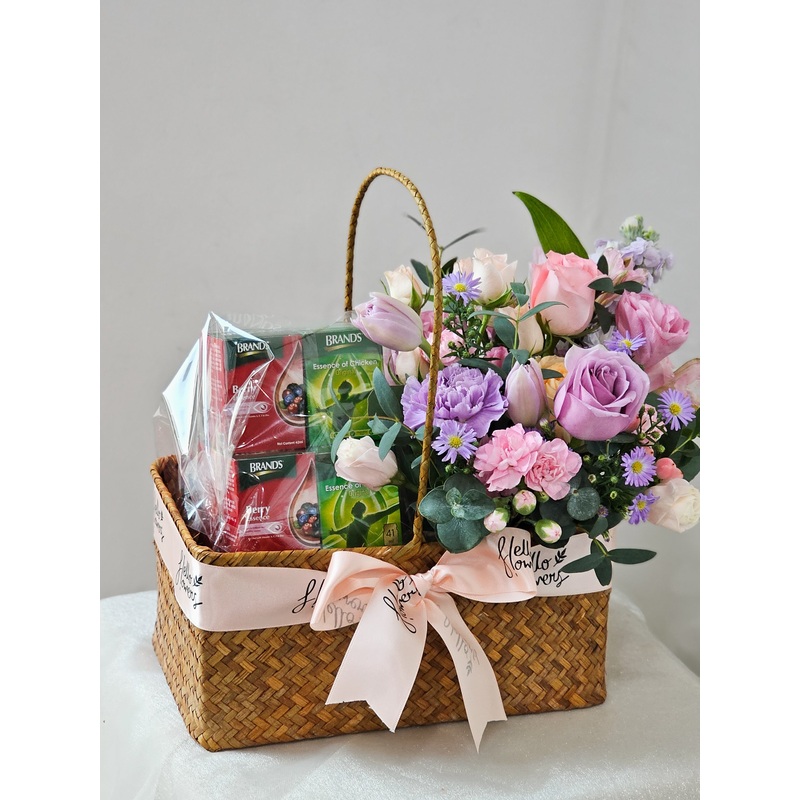 Wellness Flower Basket-Pastel Pinks Lilacs & Whites & Vibrant & Colourful-6 x Chicken Essence & 6 x Berry Essence & 6 x Chicken Essence AND 6 x Berry Essence