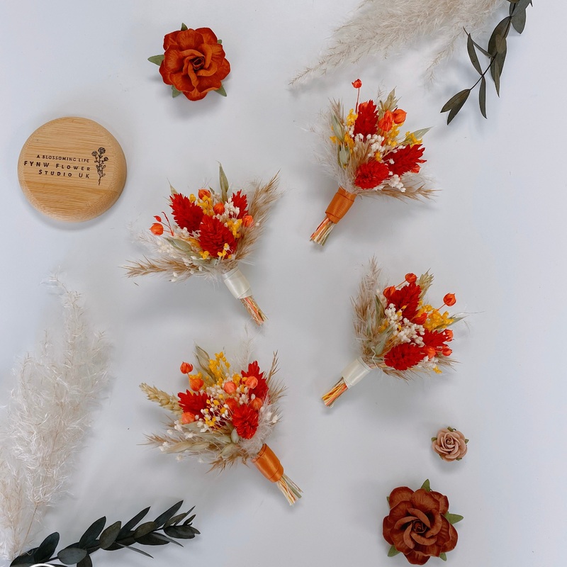 Burnt Orange and Yellow Wheat Boutonniere