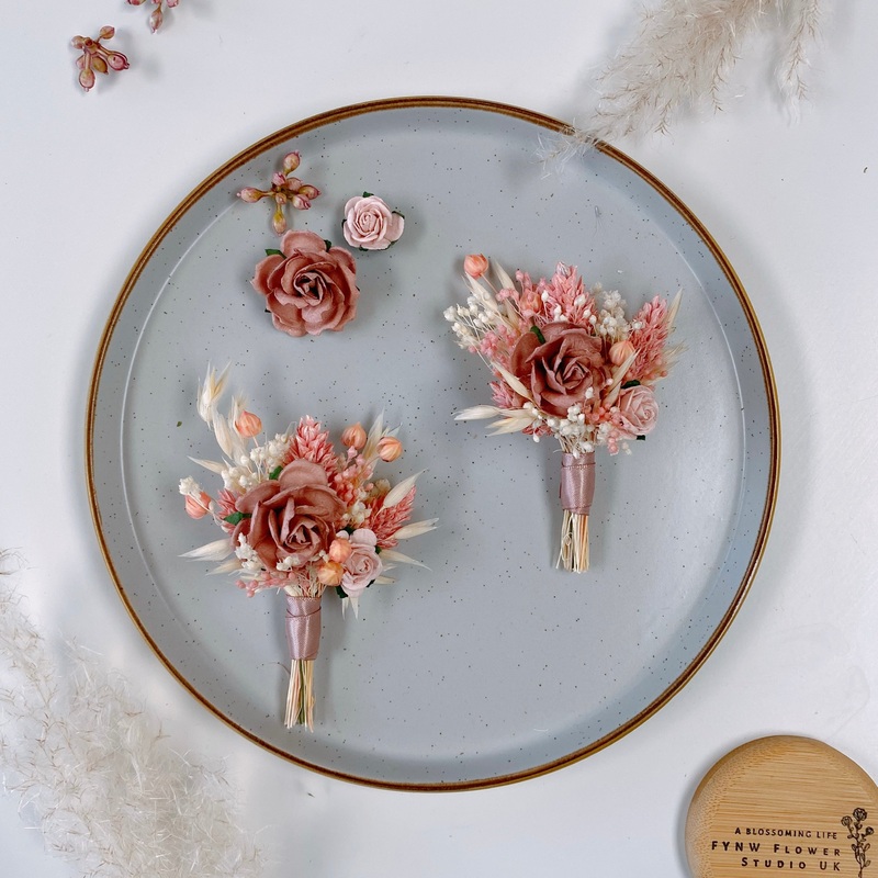 Dusty Pink Duo Rose Dried Flower Boutonniere
