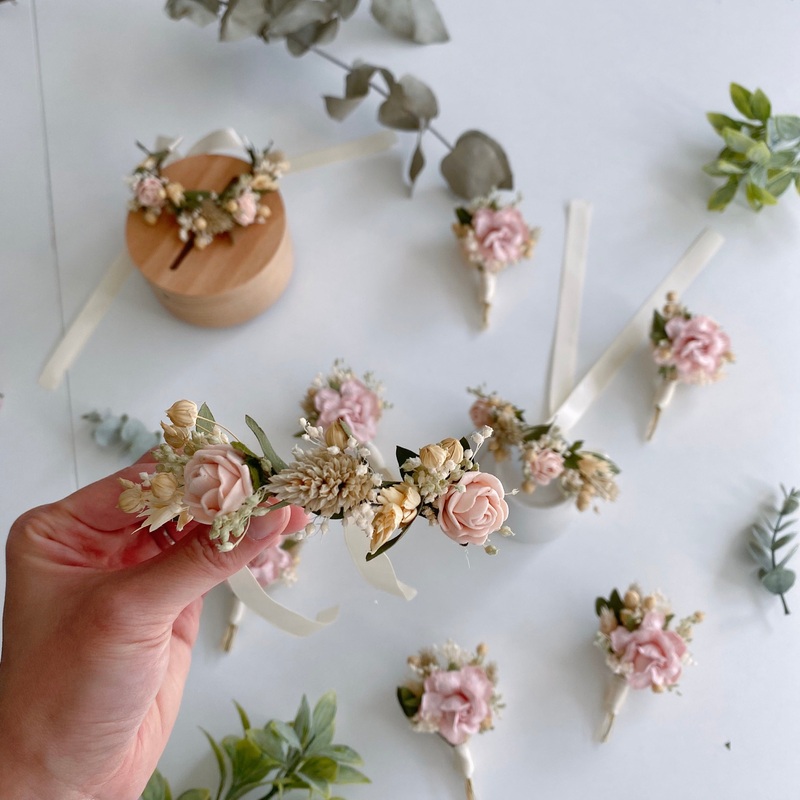 Light Pink Rose Dried Flower Boutonniere and Corsage