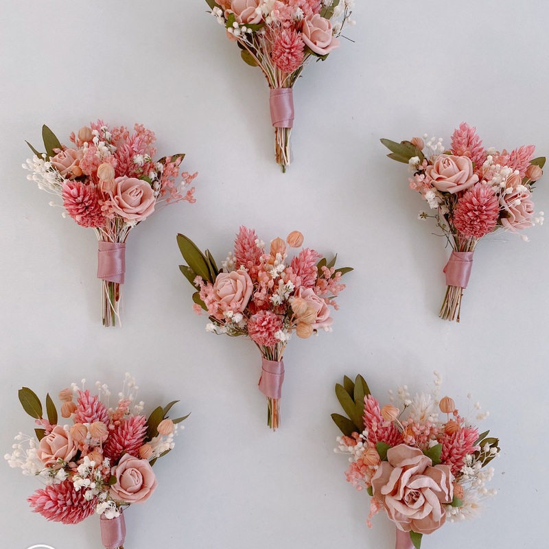 Small Pink Rose Dried Flower Boutonniere