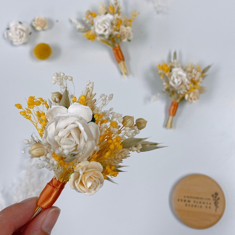 Yellow and White Duo Rose Dried Flower Boutonniere