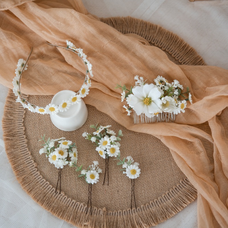 Daisy and Cosmos Hair Set-Hair Comb & Flower Crown & Hair pin (4 pins in a set)
