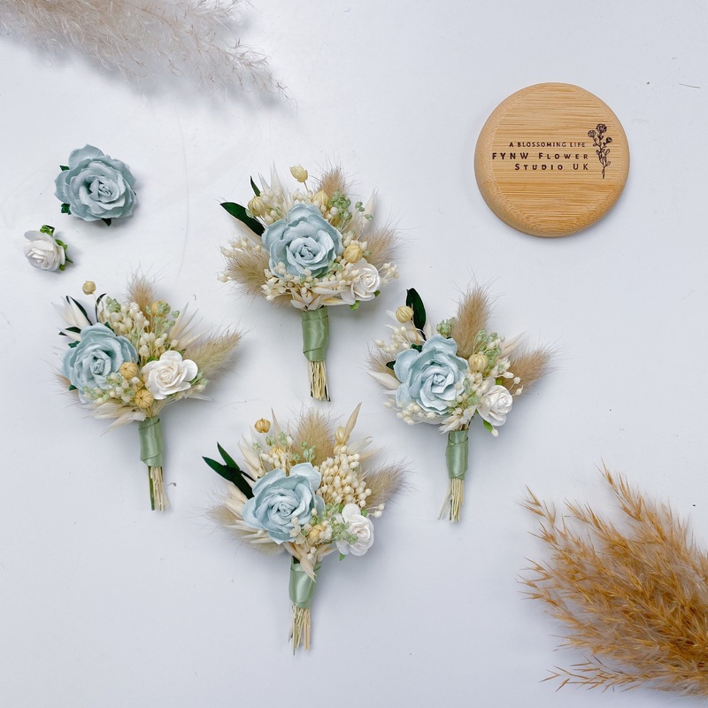Duck Egg Blue Rose Dried Flower Boutonniere